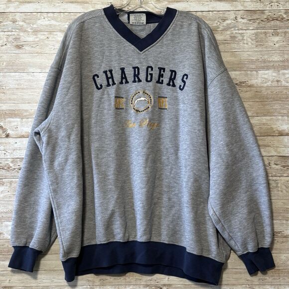 Vintage LEE Sport Sweatshirt Men Size 2XL NFL San Diego Chargers Gray Top Blue - Picture 1 of 7